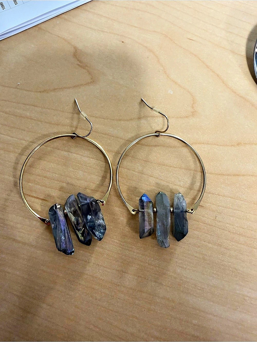 Gold Hoop Earrings with Blue Stone Drops